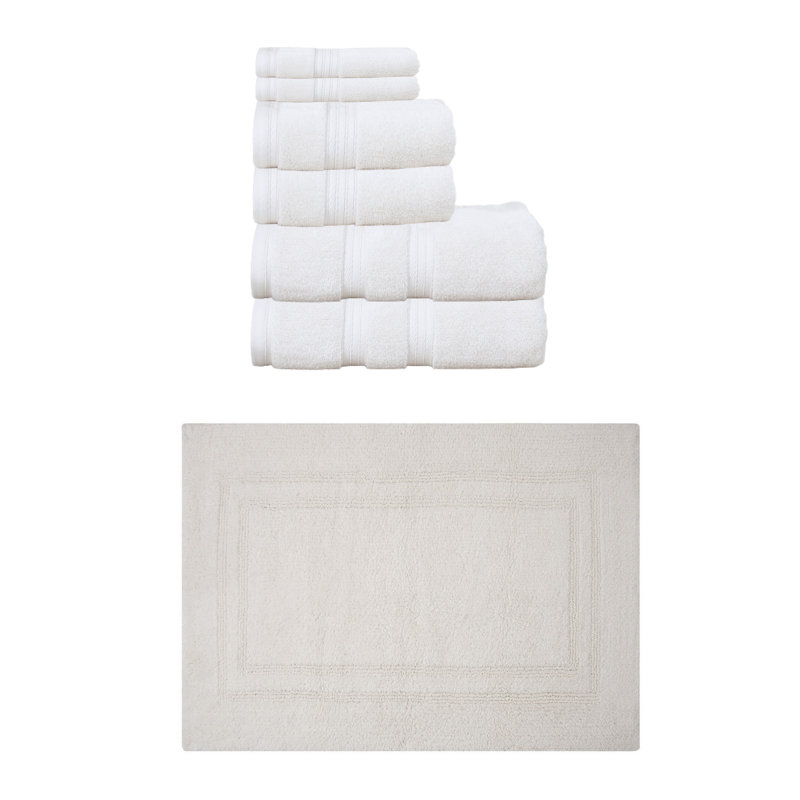 Ensemble de serviettes de bain 100% coton Buariki Collection et tapis de bain 1 pièce réversible, Ivoire ivoire
