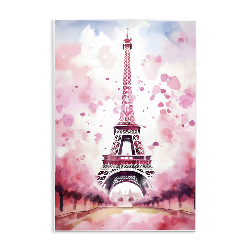 Plaque murale Blush Watercolor Eiffel Tower, design par Creative Studio, 15" H x 10" W