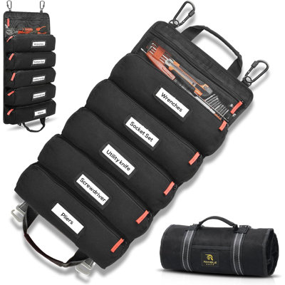 5 Large Oversized Pockets with Labels-Tool roll bag organizer