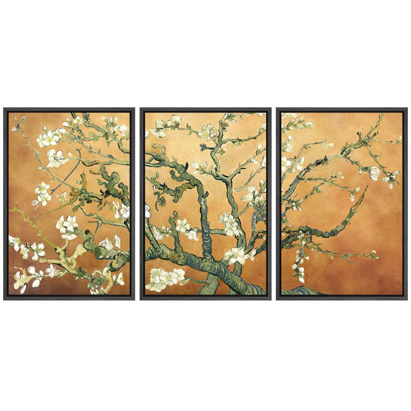 «Amandier en fleurs» par Vincent van Gogh, H 24 po x l 48 po x P 1,5 po, Terre cuite douce, Structure noire