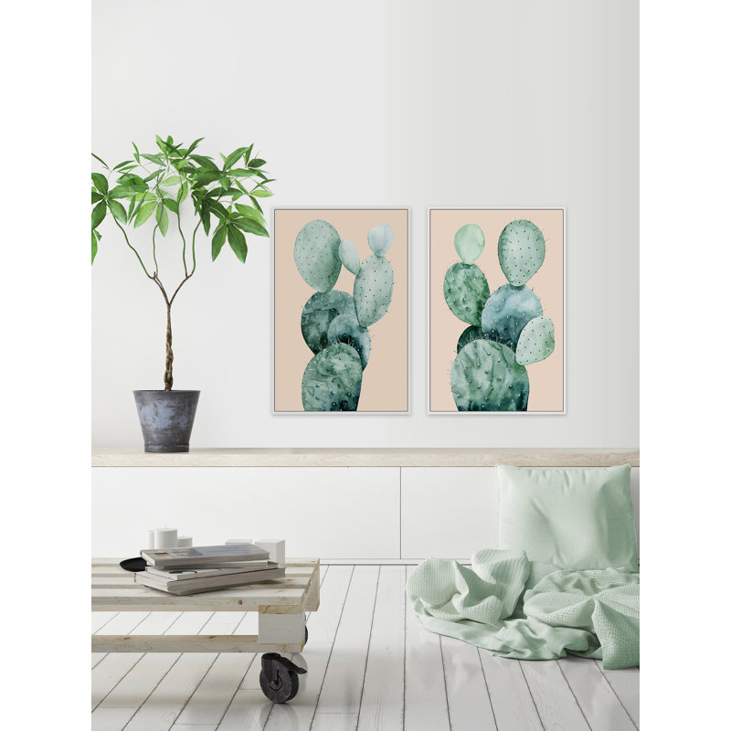 Cactus sur corail III - ensemble de 2 reproductions sur toile, H 60 po x l 40 po x L 1,5 po