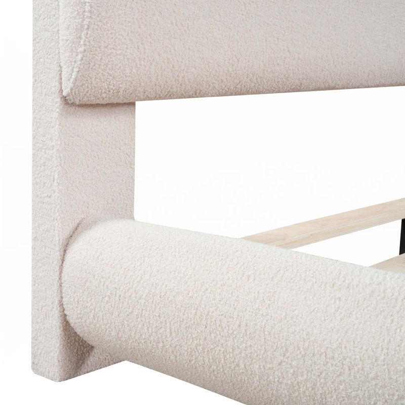Lit plateforme tapissier Teddy, Beige, Grand