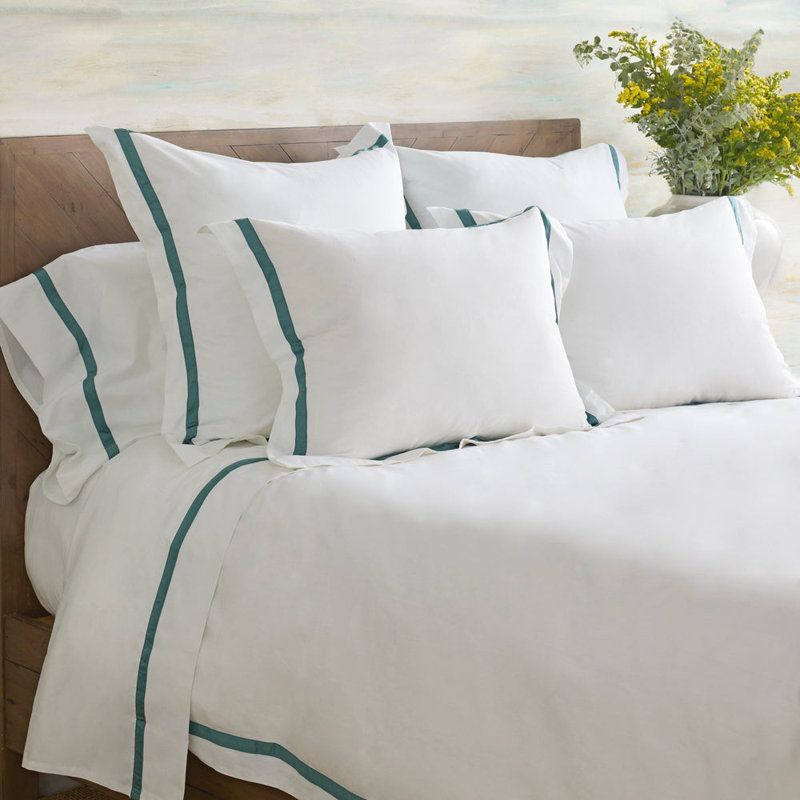 Ready-to-Bed 2.0 Cotton & Trim Sheet Set, White/Caribbean, King Sheet Set with 2 Pillowcases