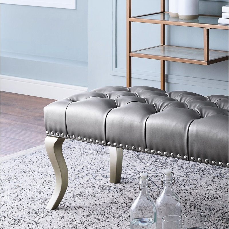 Champagne Colored Upholstered Bench With Nailhead Trim And Soft Padding, 48"W X 18"L 18"H, For A Cozy Hued Detail Trim, Adds Class To