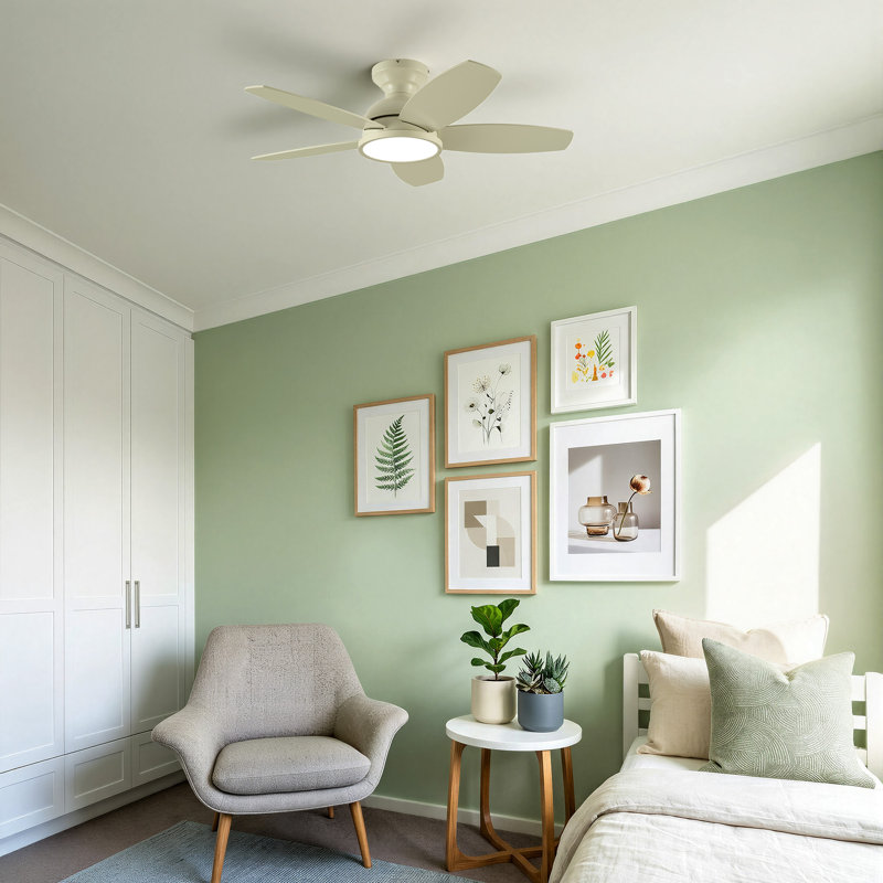 Ventilateur de plafond encastré 36 po avec lumière DEL et télécommande, Ivoire ivoire