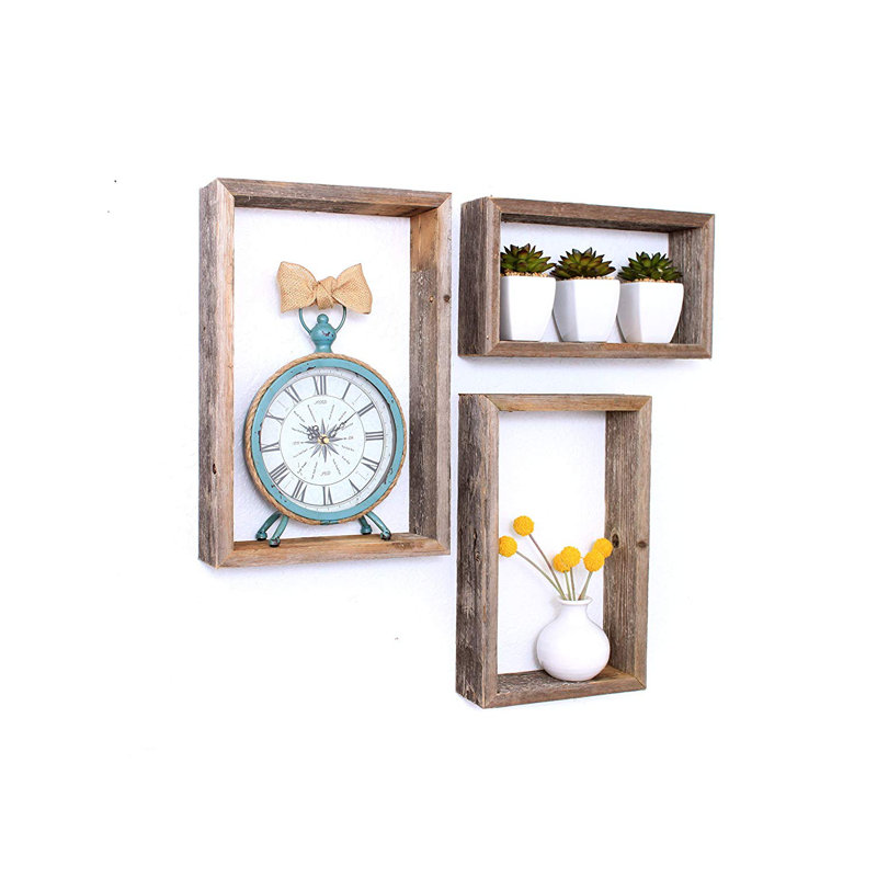 Rustic Farmhouse Set Of 3 Rectangle Shadow Box Shelves