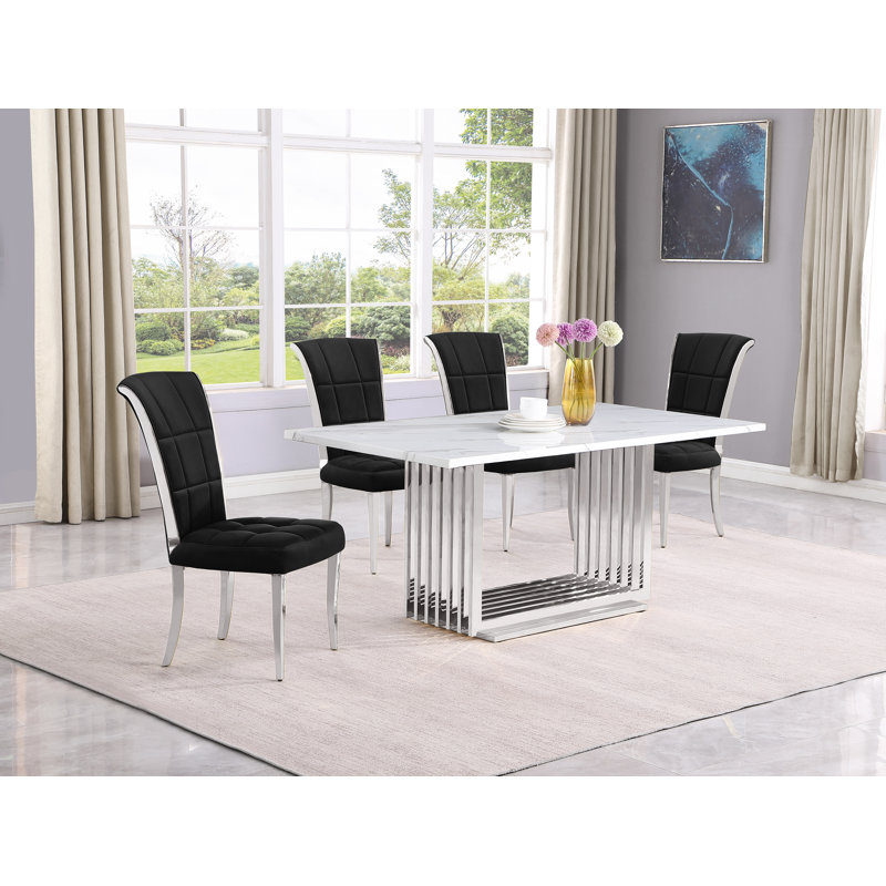 Ensemble de salle à manger rectangulaire L 68 po x l 38 po Kernisha, Marine / Argent, 5, Argent