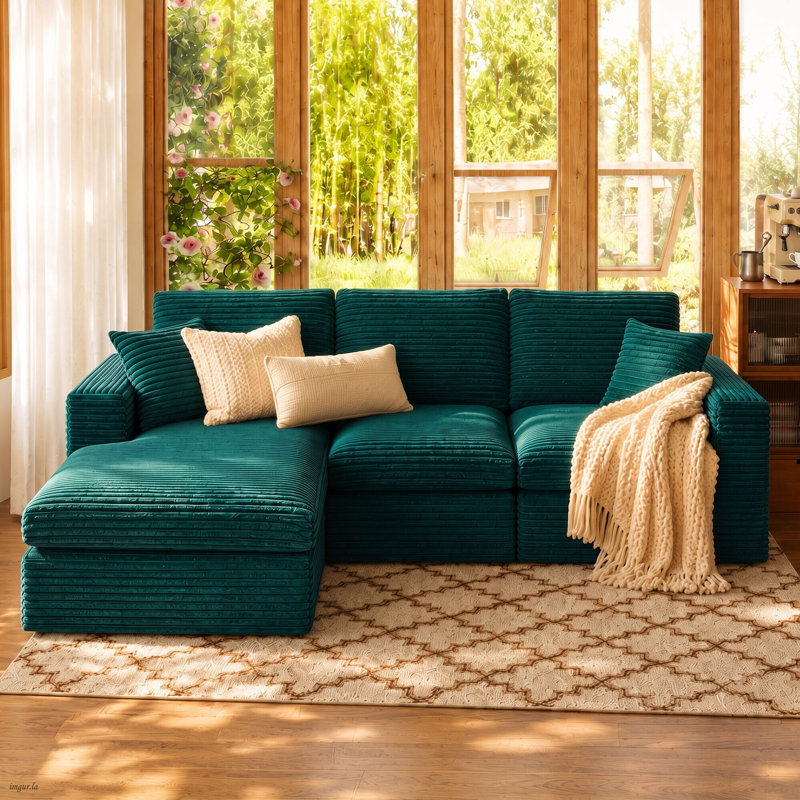 Canapé modulaire en forme de L 96 po sans os, canapé rembourré en velours côtelé moderne avec assise profonde, canapé rembourré pour chambre à coucher de salon
