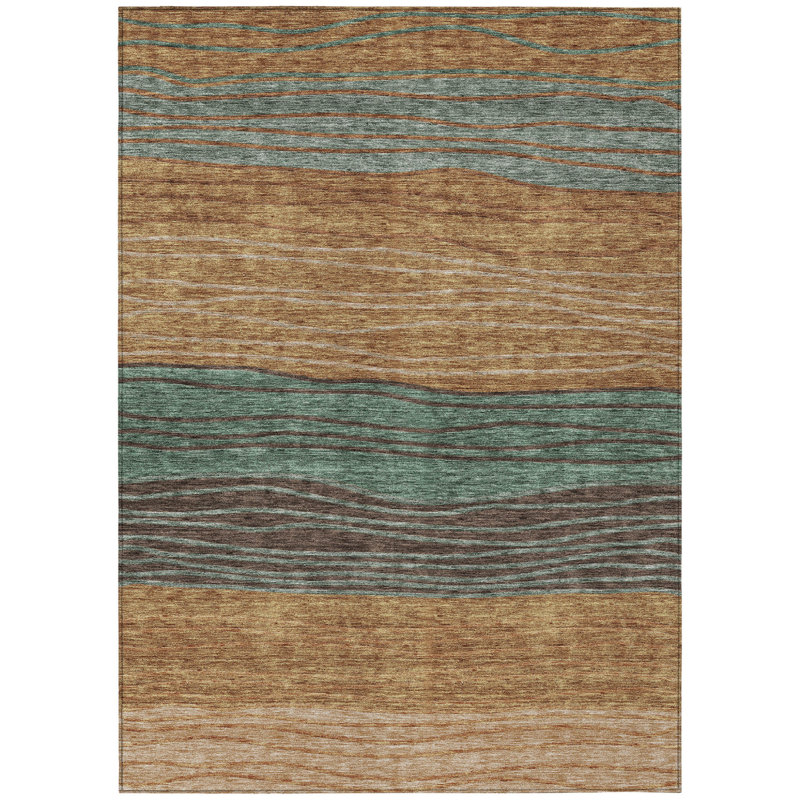 Tapis extérieur lavable rayé en cuivre terre cuite 3 pi x 5 pi
