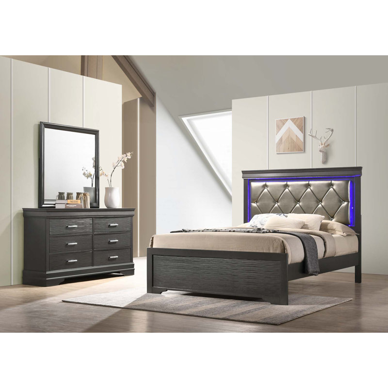 Ensemble de chambre à coucher standard 5 pièces Mayodan, gris, Très grand