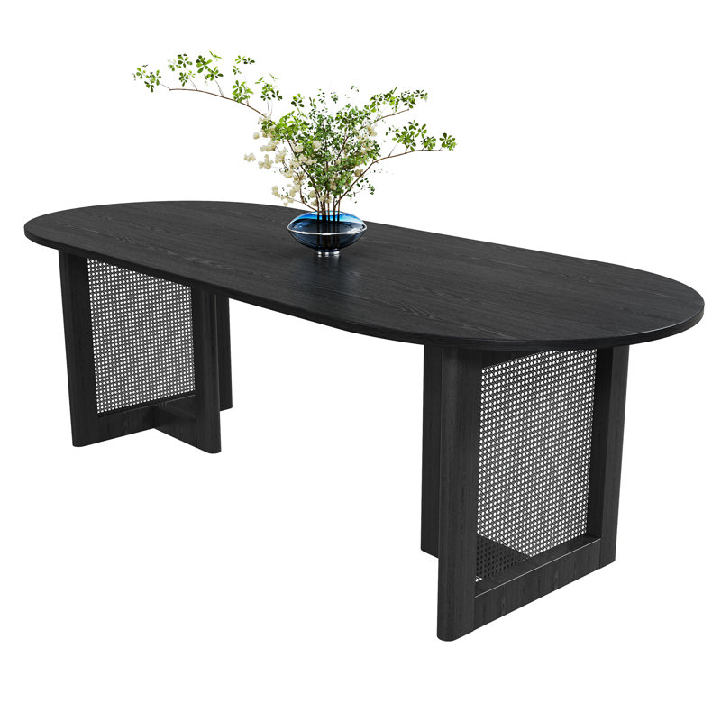 Yonit 79" Oval Solid Wood Dining Table, Black