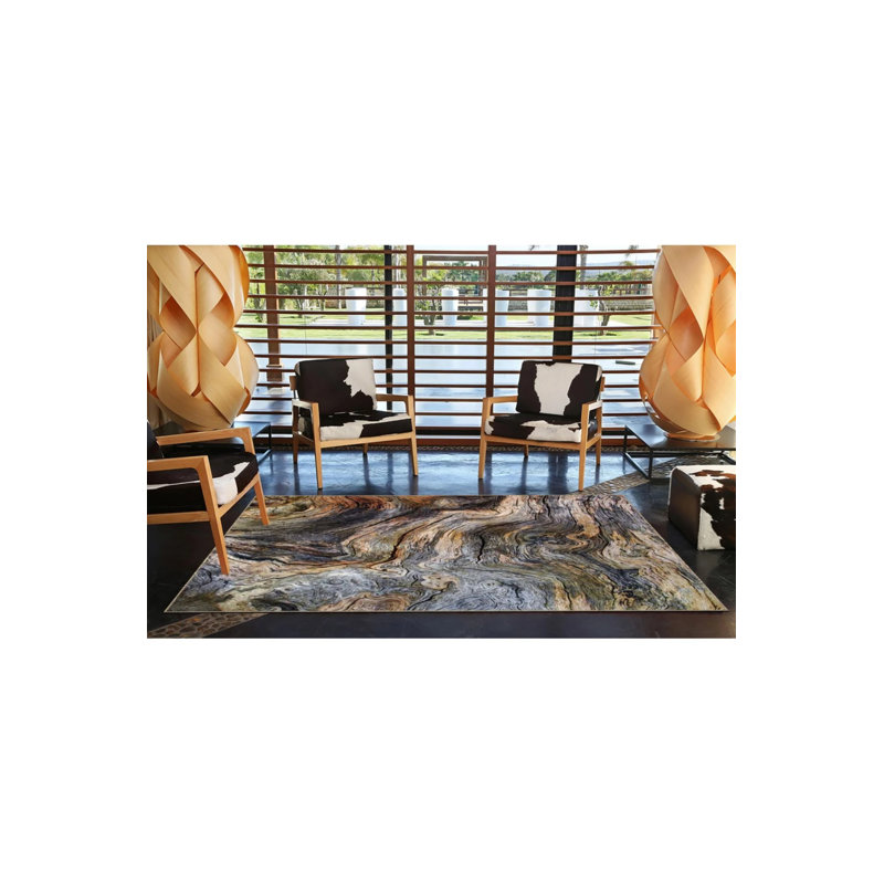 Tapis décoratif brun à motif ondulé lavable Jupiter, Rectangle 2 pi 4 po x 4 pi