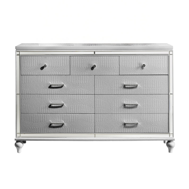 Commode double 9 tiroirs Sherley, Argent