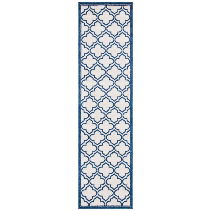 Ammundsen Geometric Area Rug in Ivory/Navy, Runner 2'3" x 9'