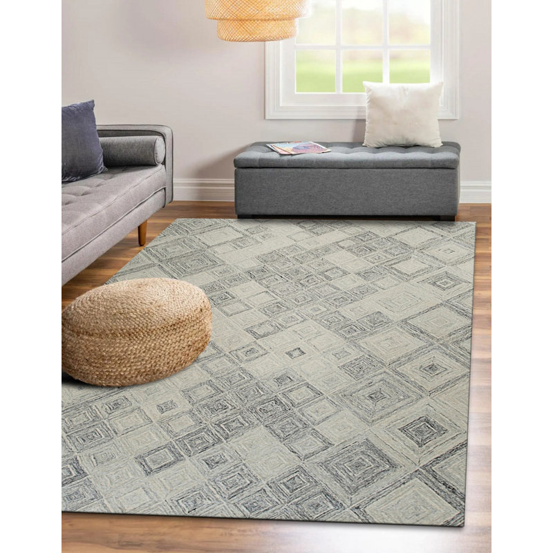 Tapis moderne en laine touffeté à la main, gris, élégant et durable pour ajouter une élégance contemporaine à votre salon, chambre à coucher, bureau ou maison