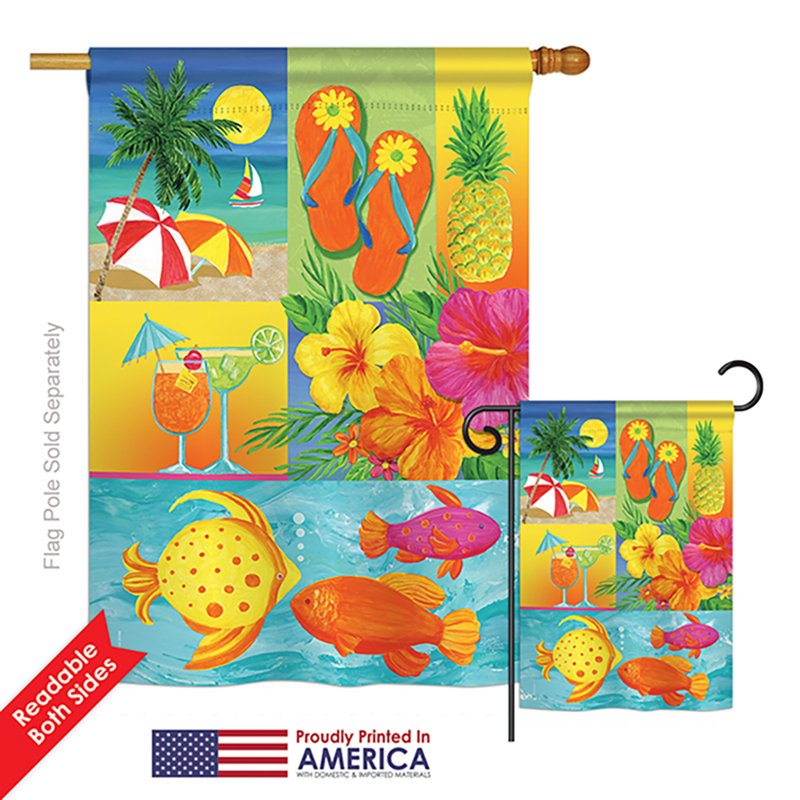 Ensemble de 2 drapeaux de jardin en polyester Tennison Collage Summer Fun in the Sun Impressions
