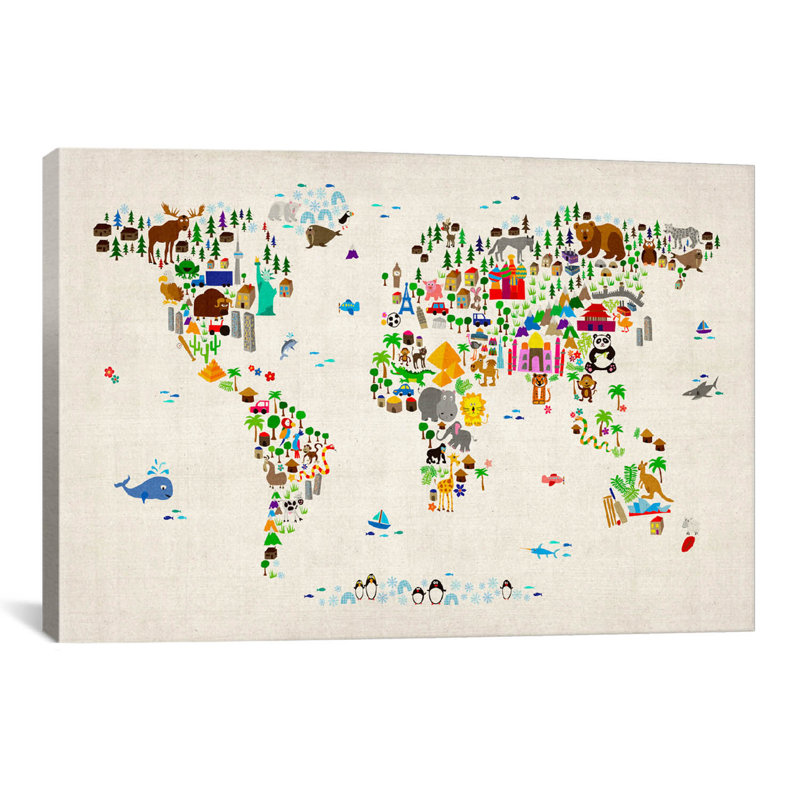 « animal map of the world ii », impression, Toile, H 26 po x l 40 po x p 1,5 po