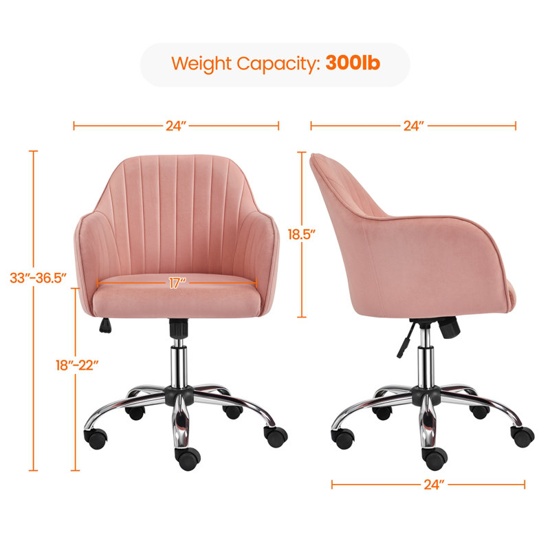 Jobin Modern Swivel Velvet Desk Chair, Pink Velvet