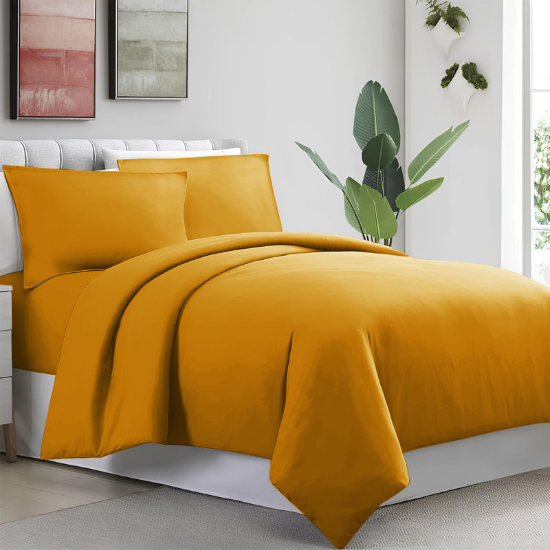 Humiston Solid Colour Duvet Cover Set with Pillowcases Included, Super King Duvet Cover + 2 Standard Pillowcases, Ochre