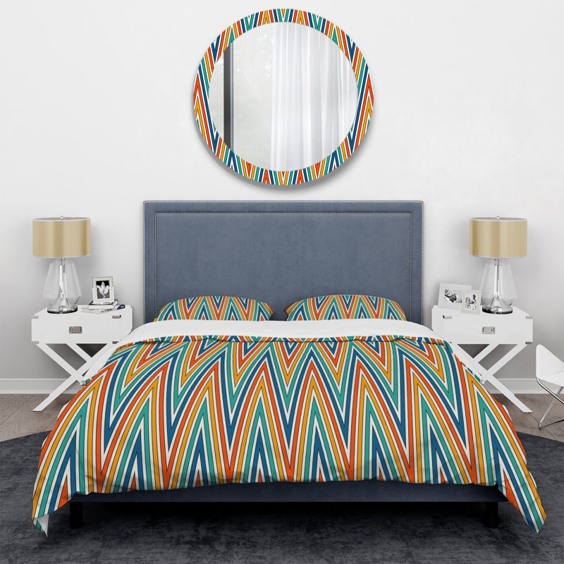Ensemble de housse de couette en microfibre orange / bleu / blanc 3 pièces, Housse de couette pour grand lit et 2 taies décor