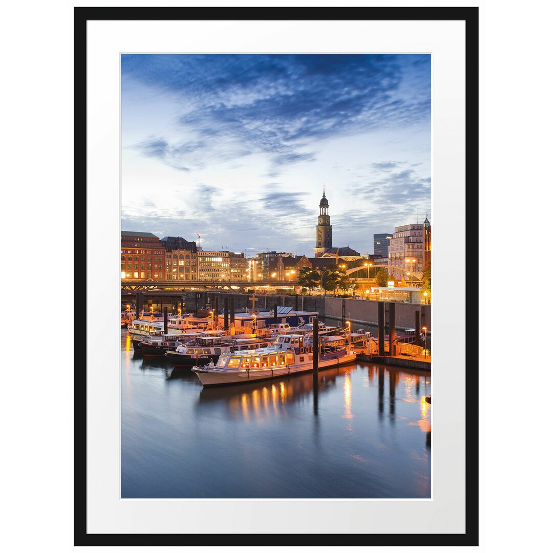 Gerahmtes Poster Hamburger Hafen am Abend