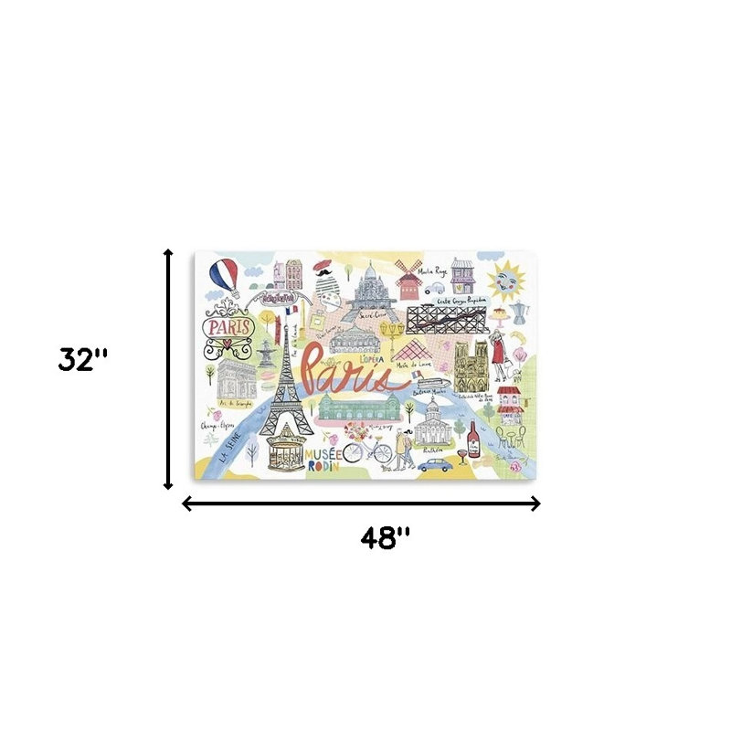 Art mural amusant, carte de Paris non encadrée
