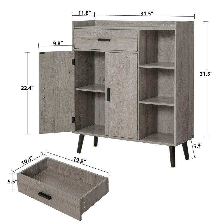 usikey Small Storage Cabinet, Narrow Floor Cabinet with 1 Door and 1  Drawer, Industrial Side Cabinet with 2 Shelves, Nightstand, Small Bathroom