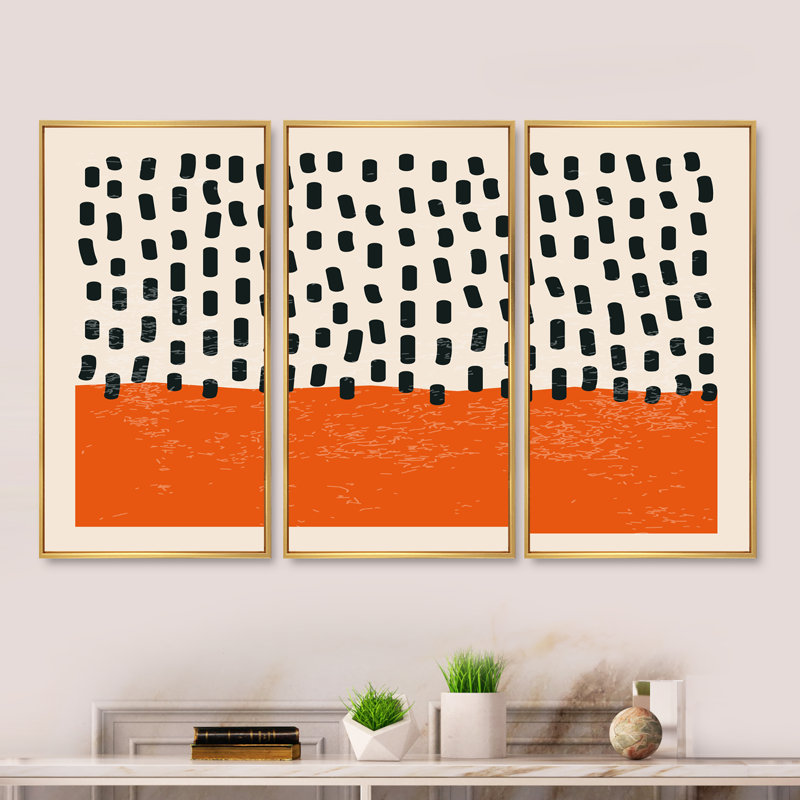 «Minimal Geometric Compostions of Elementary Forms XVII», reproduction de cadre photo sur toile 3 pièces, Cadre doré