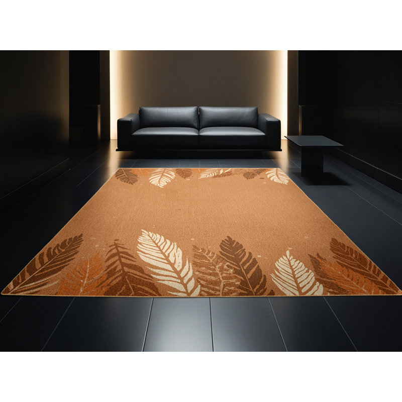 Tapis abstrait moderne et contemporain Moravian Thanksgiving lavable à la machine en brun - reliure brun clair, 4 x 2