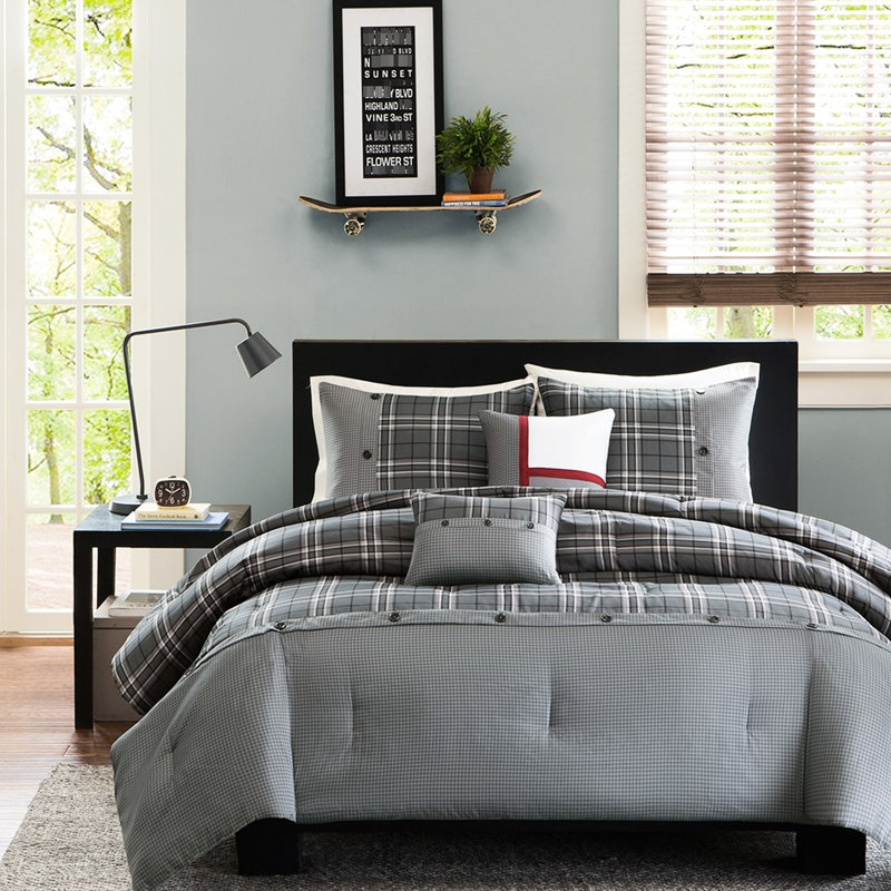 Multicolor Plaid Twin/Twin Xl Comforter And Sham With Square Pillows, Twin Comforter + 4 Additional Pieces