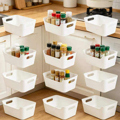 12 Pack Storage Bins, Plastic Storage Containers, Multi-Use White Organizer Bins for Cabinet, Pantry, Drawer, Closet, Countertop or Shelves