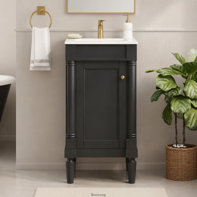 Armoire de salle de bain de style français 18 po avec rangement, solution pour petit espace avec lavabo en céramique, tablette réglable, charnières à fermeture en douceur