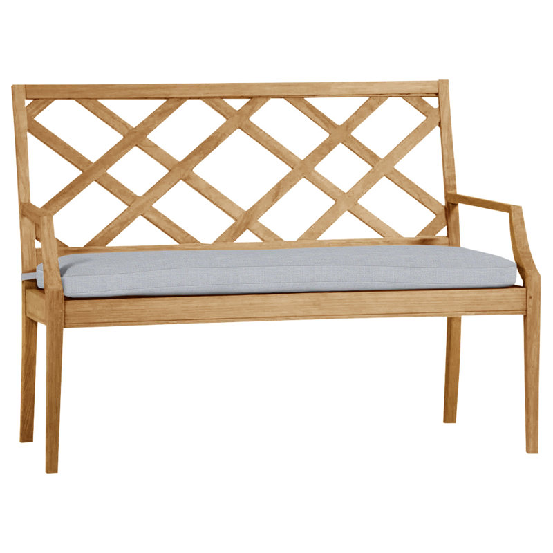 Banc d'extérieur en teck Haley, Teck naturel, Pas de soudure, Lin chambray