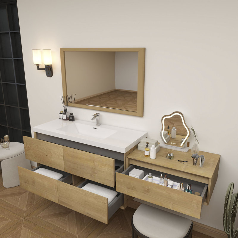Meuble-lavabo mural 72 po avec évier en acrylique renforcé Aliki, Chêne