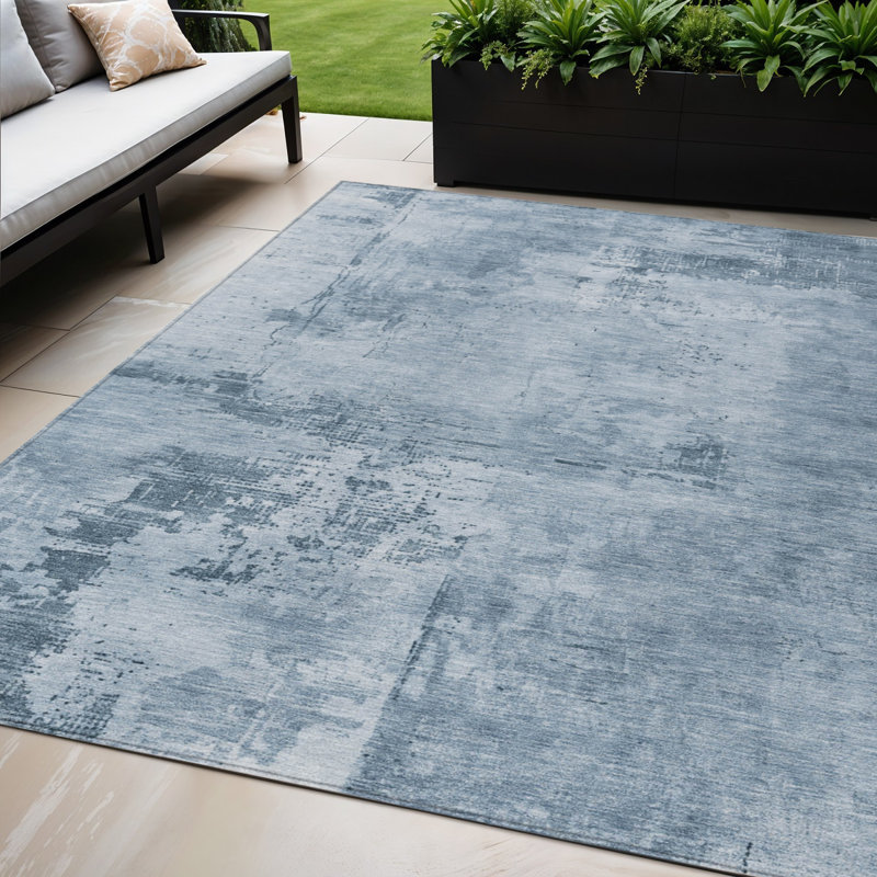 Tapis extérieur lavable abstrait bleu denim 5 pi x 8 pi