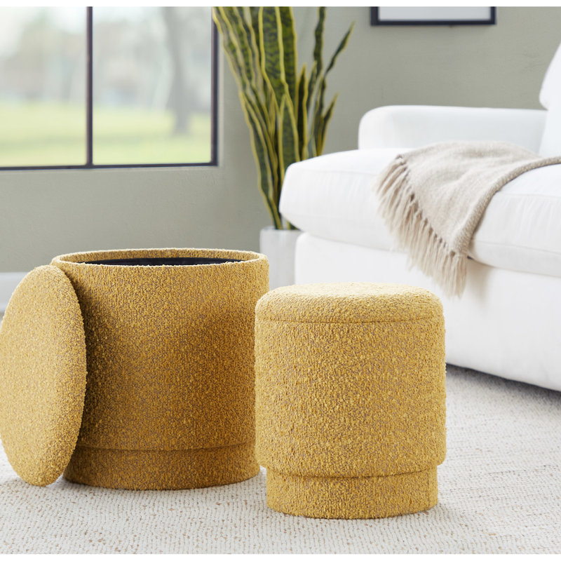 Tapis jaune en tissu n° 2 - Style contemporain, couvercles amovibles pour le rangement, rembourrage en mousse pour un confort optimal, aucun assemblage requis, capacité de charge de 113 kg, usage intérieur seulement, largeur du produit : 37,6 cm, esthétique moderne.