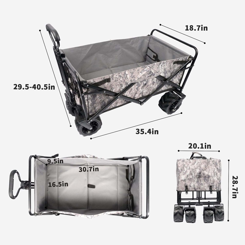 Chariot de plage pliable et robuste avec grandes roues pliable