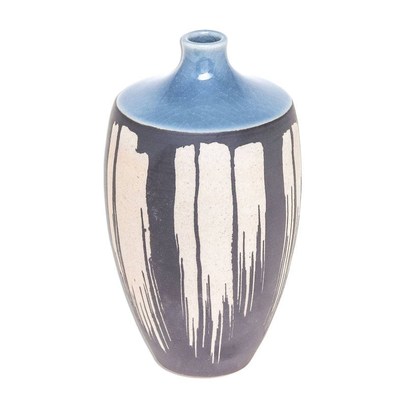 NOVICA Handmade Grey Cascade Celadon Ceramic Vase