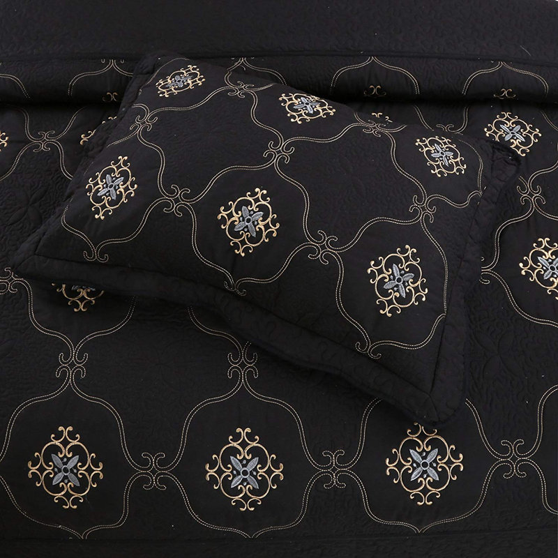 P-emma Quilt Abstract Quilt, Queen Quilt + 2 Shams, Black
