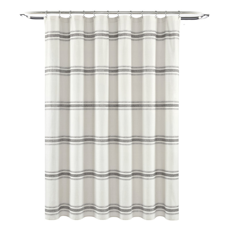 Gray and White Cotton Striped Shower Curtain