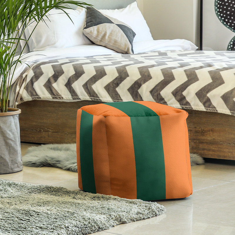 Upholstered Ottoman, Orange/Green/Orange