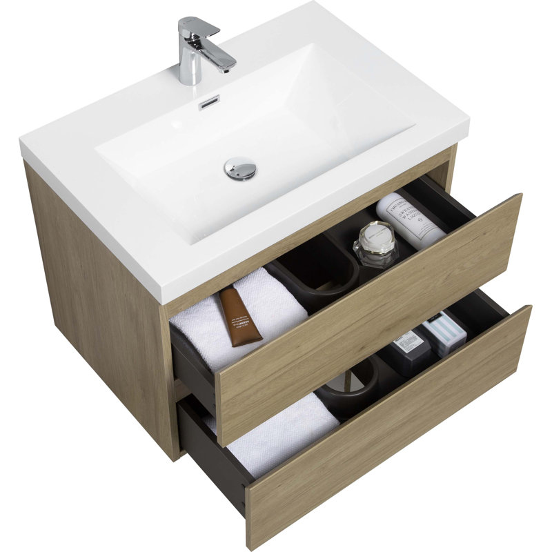 Floating Bathroom Vanity with Sink, Wall-Mounted Storage Cabinet for Organizing Essentials, Featuring Soft Close Drawers and Premium Resin Top