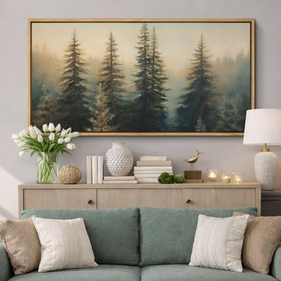 Art de pin vert, peintures murales effet de coups de pinceau, impression numérique sur toile giclée sur toile