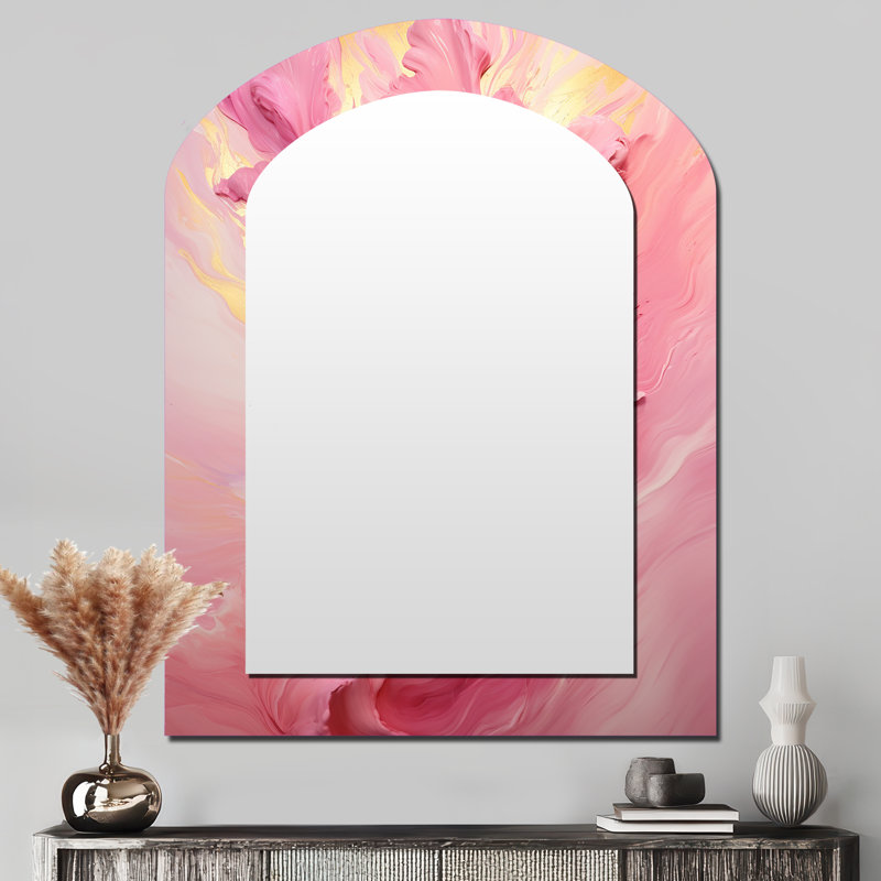 Pink Radiant Dusk Dream II - Abstract Collages Arch Unique Wall Mirror Decor, Pink Asymmetrical Large Mirror, Printed Metal Art