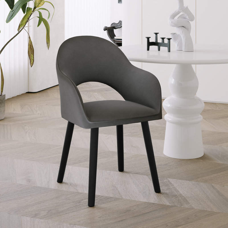 49.5cm H Modern Solid Wood Legs Upholstered Dining Chair with Arm, Dark Grey Velvet/Black