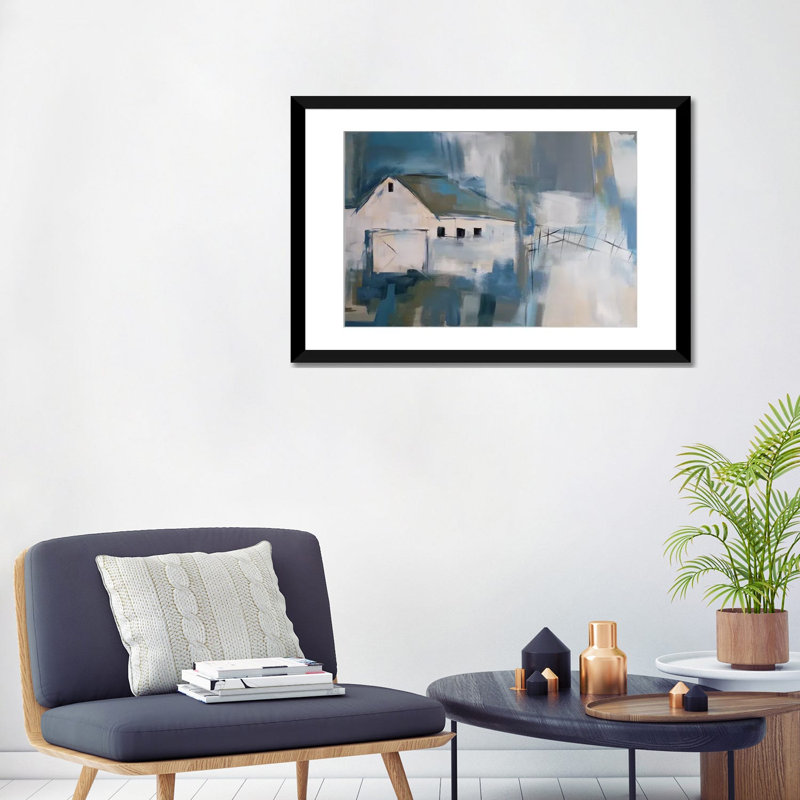 White Barn, reproduction d'art sur toile tendue, Papier d'art encadré noir, Blanc, H 24 po x l 32 po x P 1 po