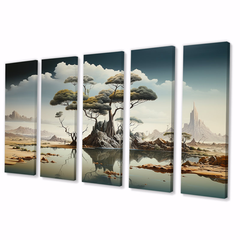 "Surréalisme, paysage désertique IV, 5 pièces", 5 pièces, H 28 po x l 60 po