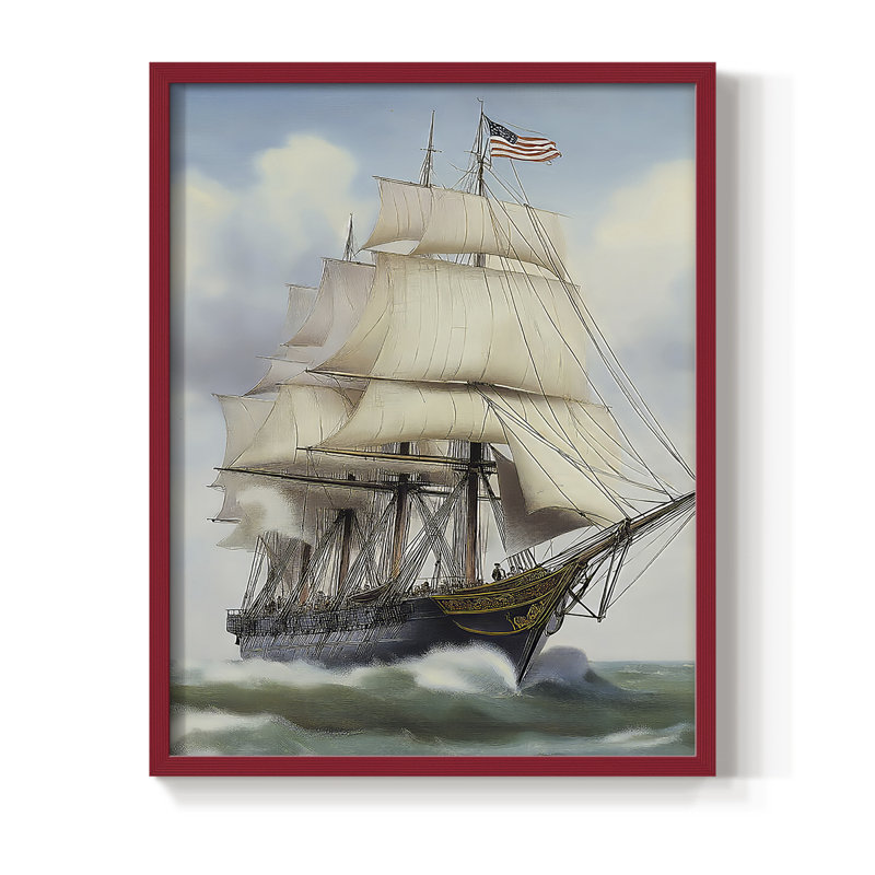 NAUTICAL Series Lxxxi, reproduction encadrée - bois massif, H 21 po x l 17 po, Rouge