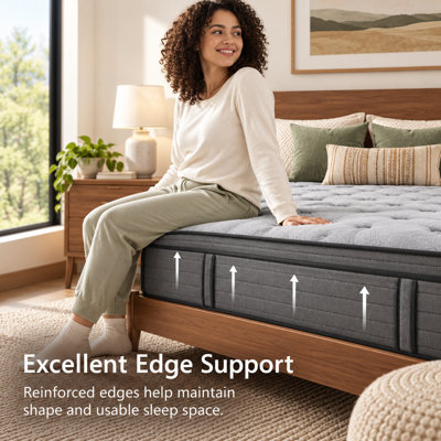   Matelas hybride ferme de 14 po avec ressorts ensachés dans une boîte pour atténuer les maux de dos | Rembourrage en mousse viscoélastique | Aspect de pièce surélevé | Isolation des mouvements pour un sommeil de qualité