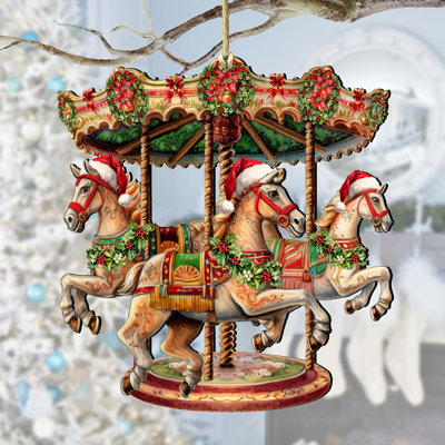 Christmas Carousel Wooden Ornament by G. Debrekht